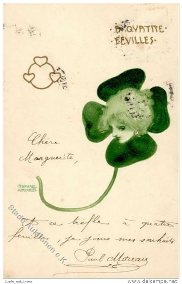 Kirchner, R. Frau A Quatre Fevilles K&uuml;nstlerkarte 1900 I-II (fleckig) - Kirchner, Raphael