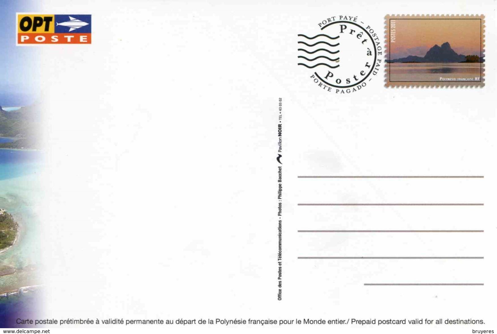 Entier Postal DE 2011 Sur CP Avec Timbre Et Illustration "Bora-Bora - Archipel De La Société" - Interi Postali