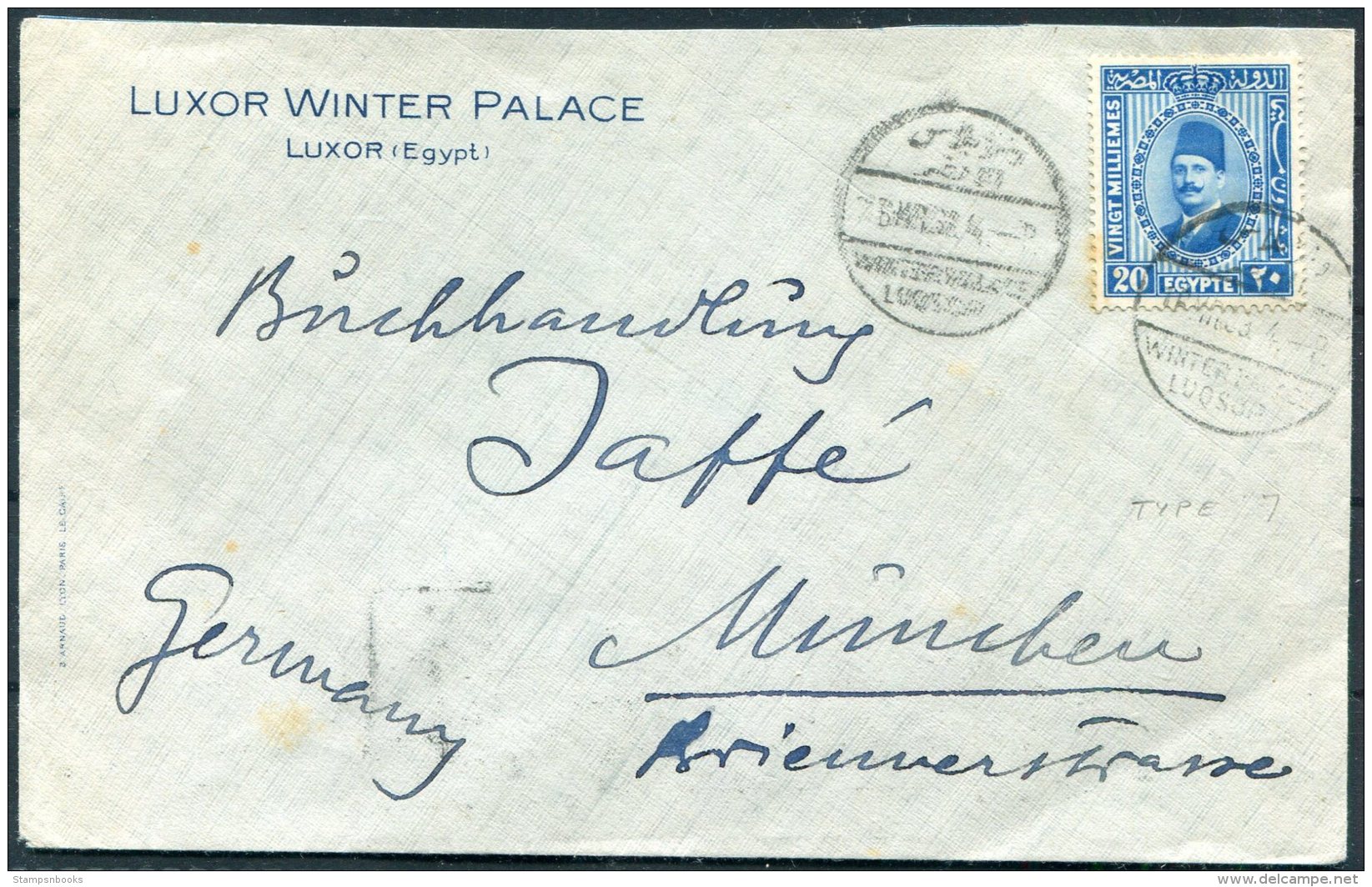 Egypt Luxor Winter Palace Hotel Cover - Munchen Germany - Covers & Documents