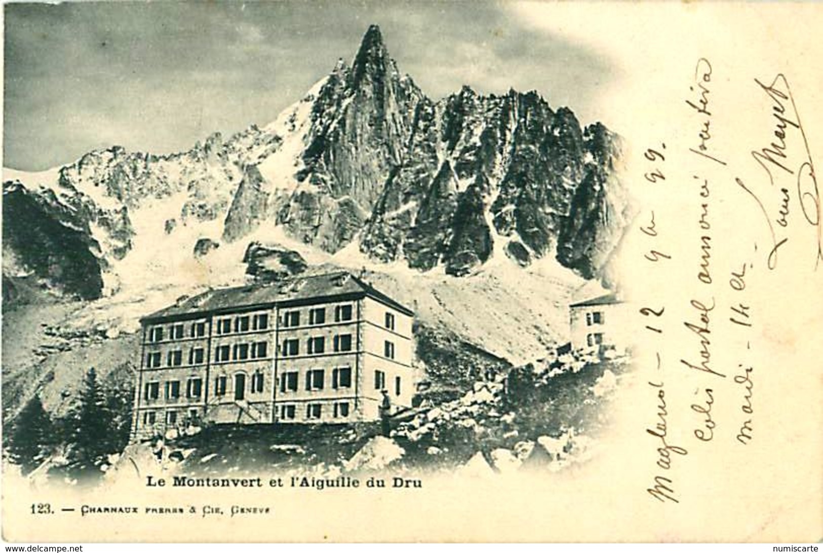 Cpa Précurseur 1899 CHAMONIX MONT BLANC 74 Le Montanvert Et L' Aiguille Du Dru ( Hôtel Du Montenvers ) - Paire 5c IIB - Chamonix-Mont-Blanc