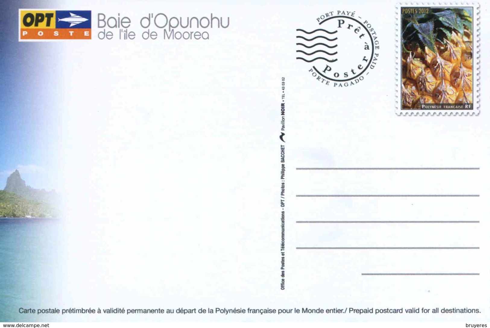 Entier Postal De 2012 Sur CP Avec Timbre "Fleur" Et Illust. "Moorea - Baie D'Opunohu De L'île De Moorea" - Entiers Postaux