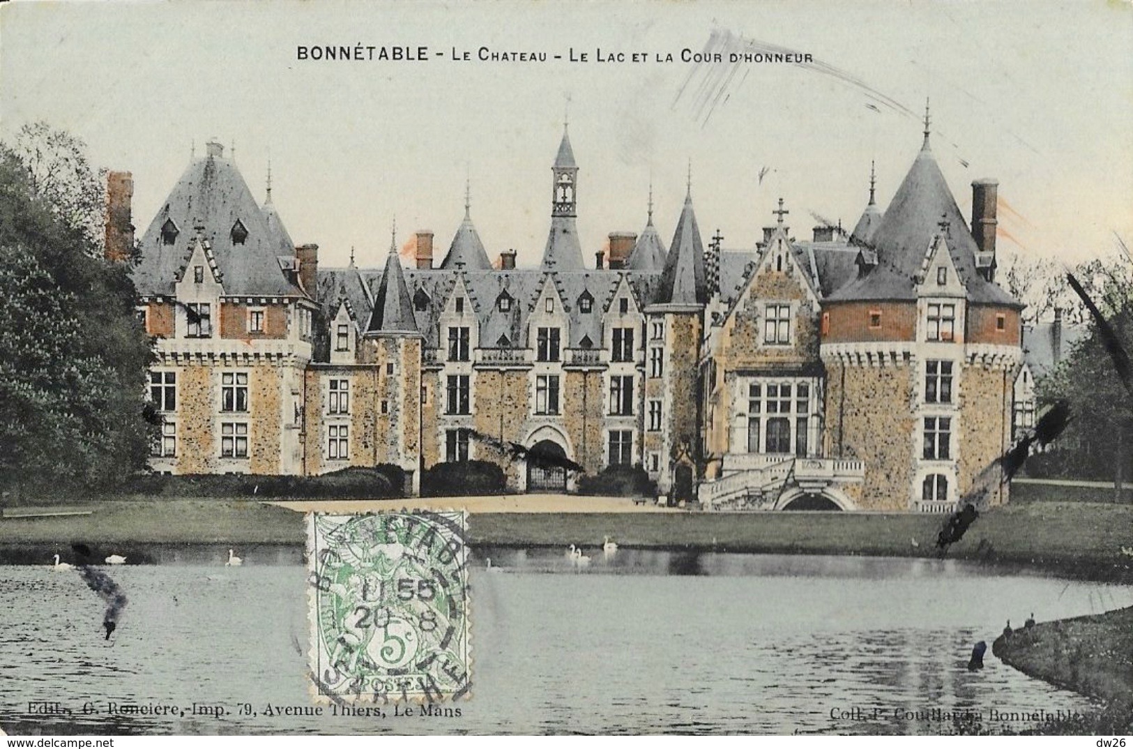 Bonnétable (Sarthe) - Le Château, Le Lac Et La Cour D'Honneur - Edition G. Roncière - Carte Colorisée - Bonnetable