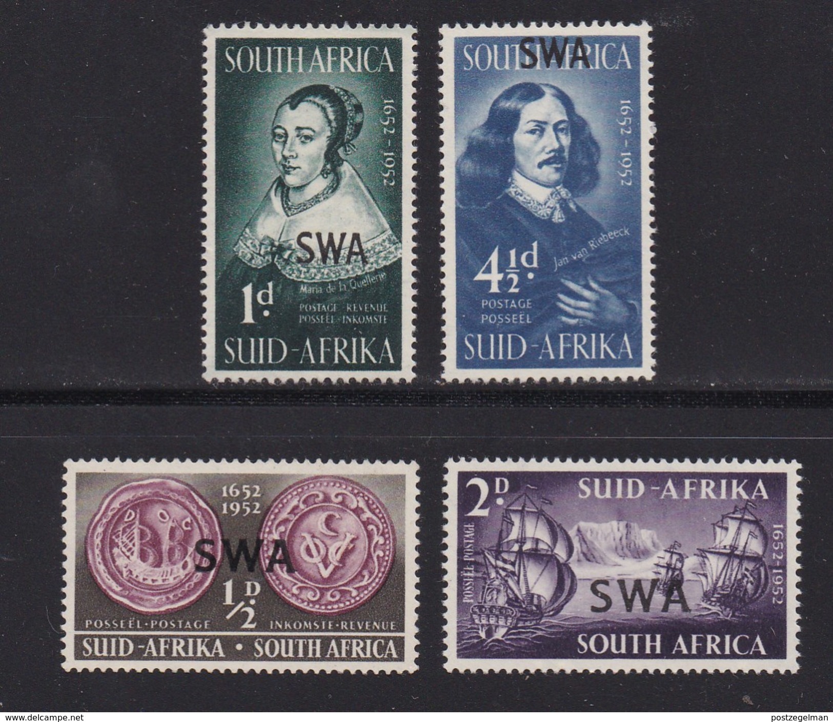 SOUTH WEST AFRICA, 1952, Mint Hinged Stamp(s),  Jan Van Riebeeck, MI 269-273, #781 (4 Values Only) - South West Africa (1923-1990)