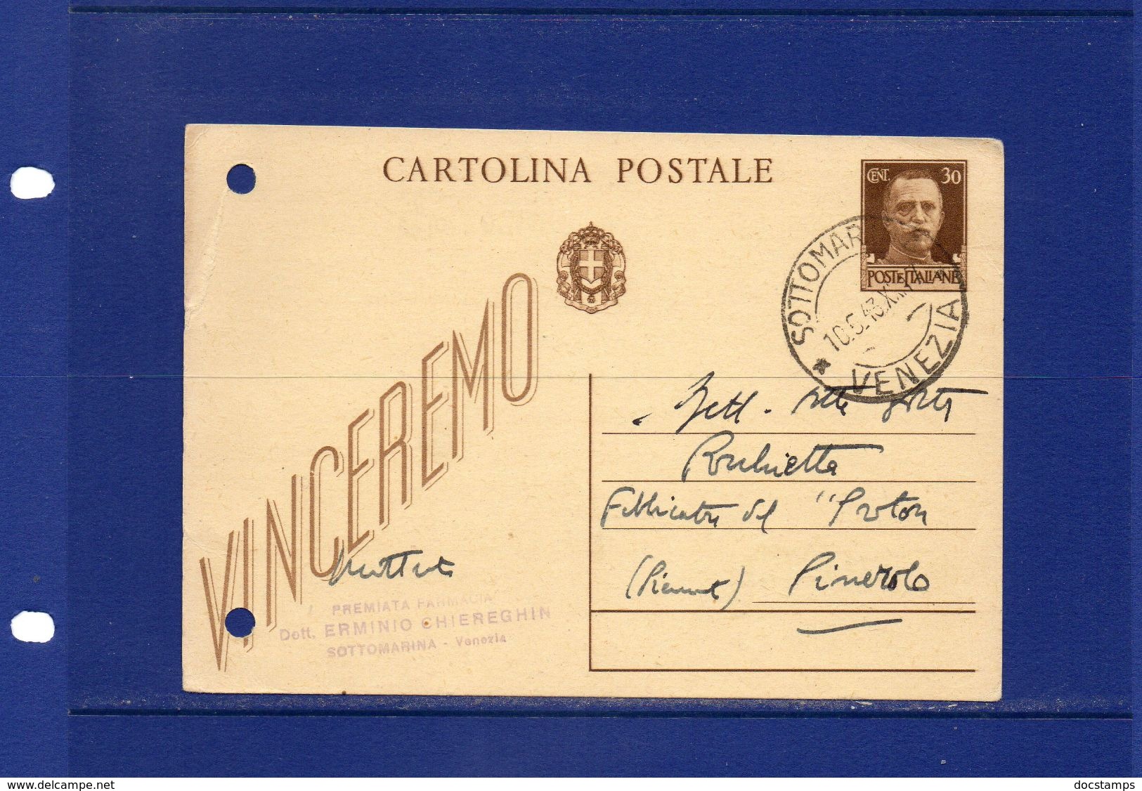 Pharmacy-Pharmacie-Apotheke-10-5-1943-Premiata  Farmacia  Dott. Erminio Chiereghin - Sottomarina  (Venezia) - Farmacia