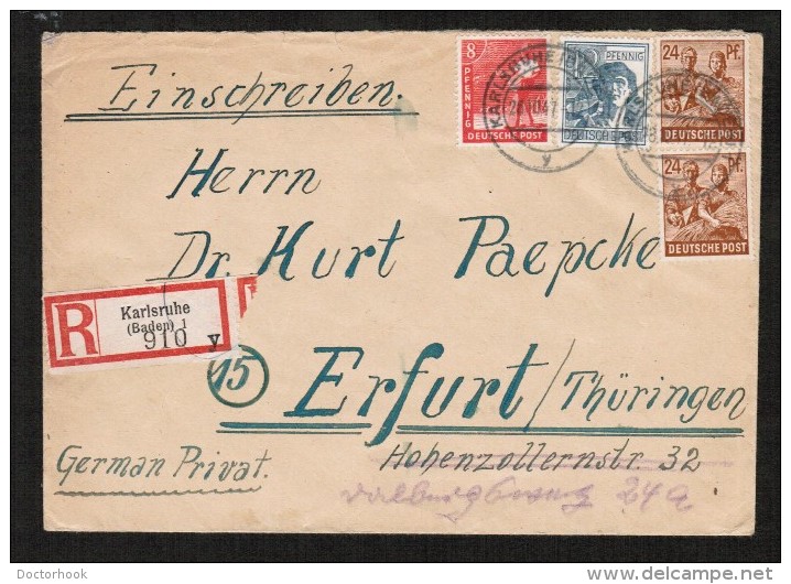 GERMANY      1947 OCCUPATION REGISTERED COVER (26/10/47) - Other & Unclassified