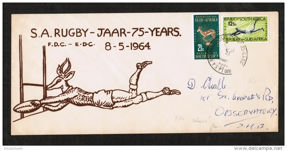 SOUTH AFRICA   Scott # 301-2 On FIRST DAY COVER ---RUGBY (8/V/64) - FDC