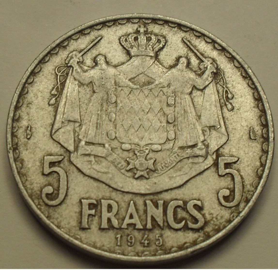 1945 - Monaco - 5 FRANCS, LOUIS II, KM 122, Gad 135 - 1922-1949 Louis II