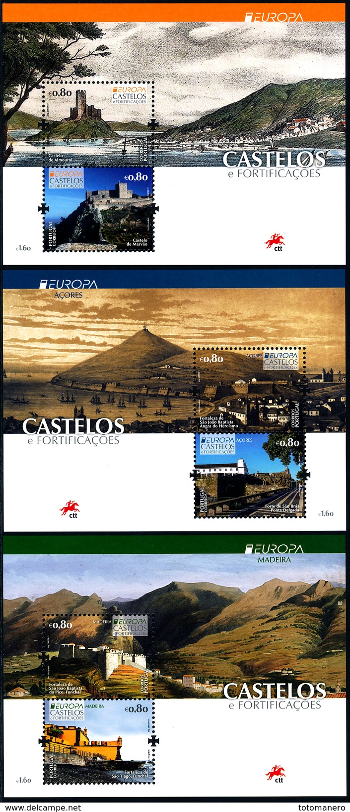 PORTUGAL/AZORES/MADEIRA, EUROPA 2017 "Castles" Set Of 3 Blocks** - 2017