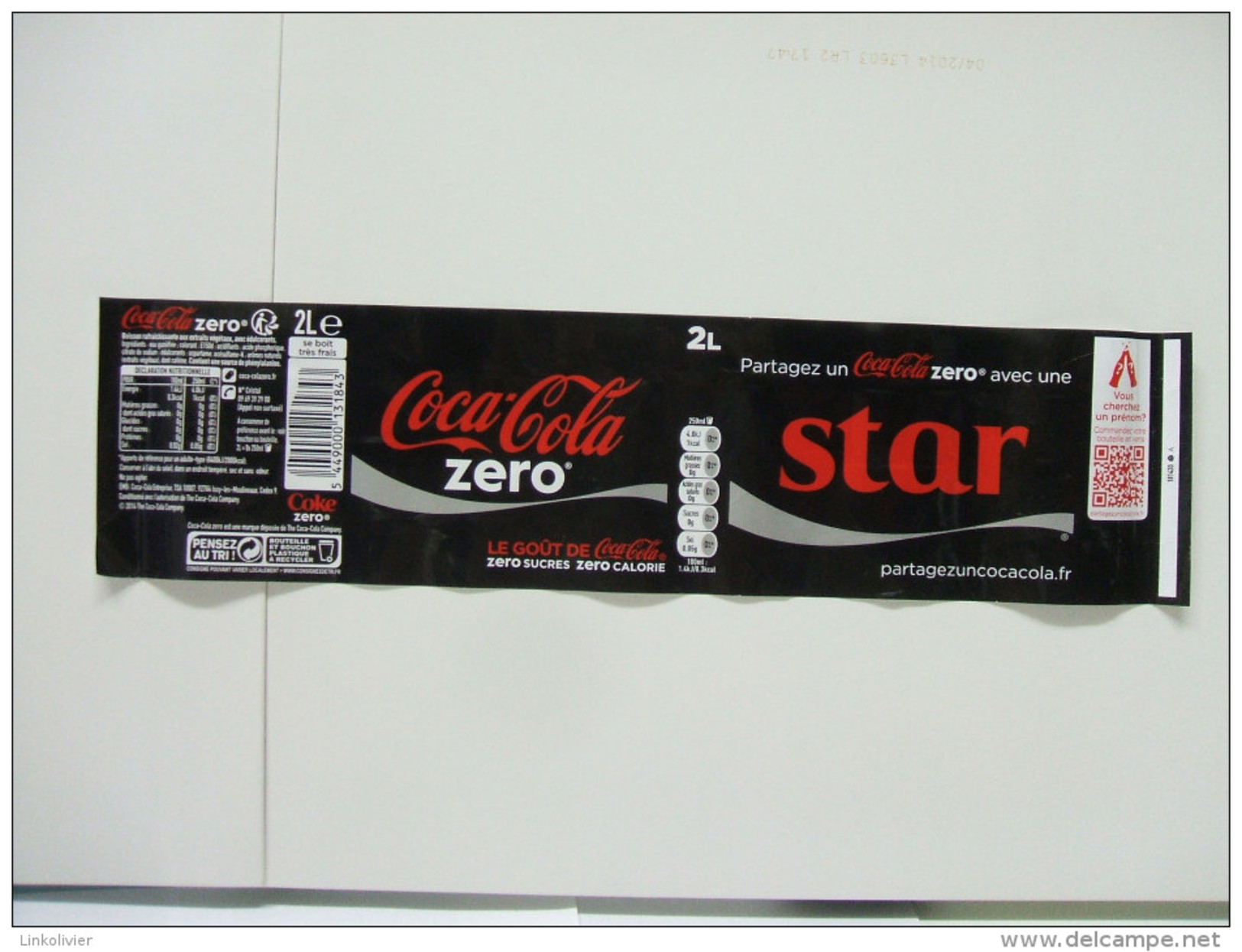 Etiquette Soda COCA COLA ZERO "STAR"  2 L - Autres & Non Classés