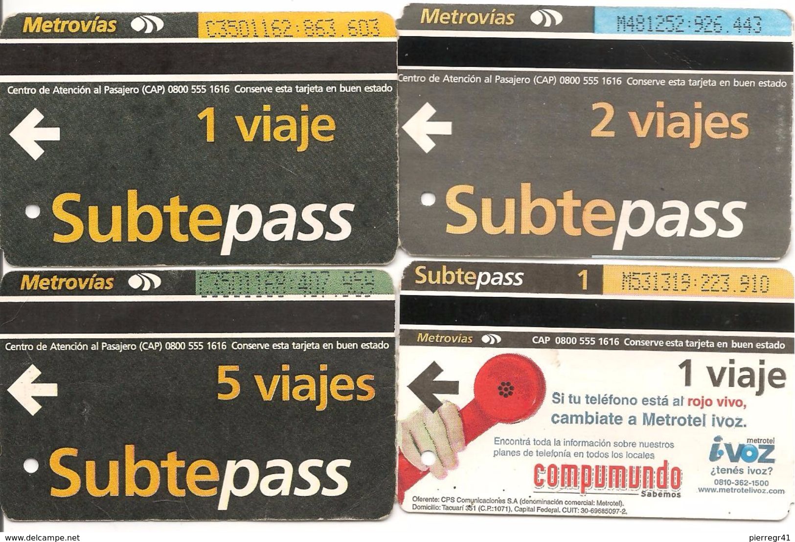 TICKET MAGNETIQUE-ARGENTINE-BUENOS AERES-METROVIAS -SUBTEPASS-BE - Europe