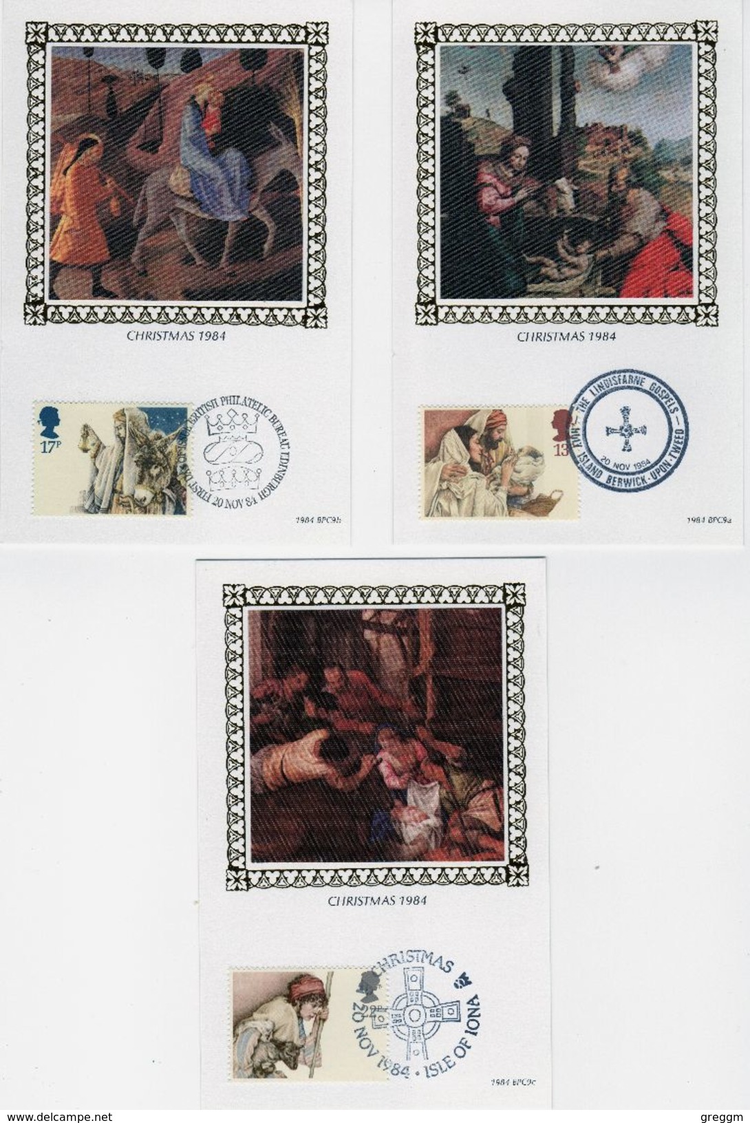 Great Britain First Day Benham Silk Postcards To Celebrate Christmas 1984. - 1981-1990 Decimal Issues