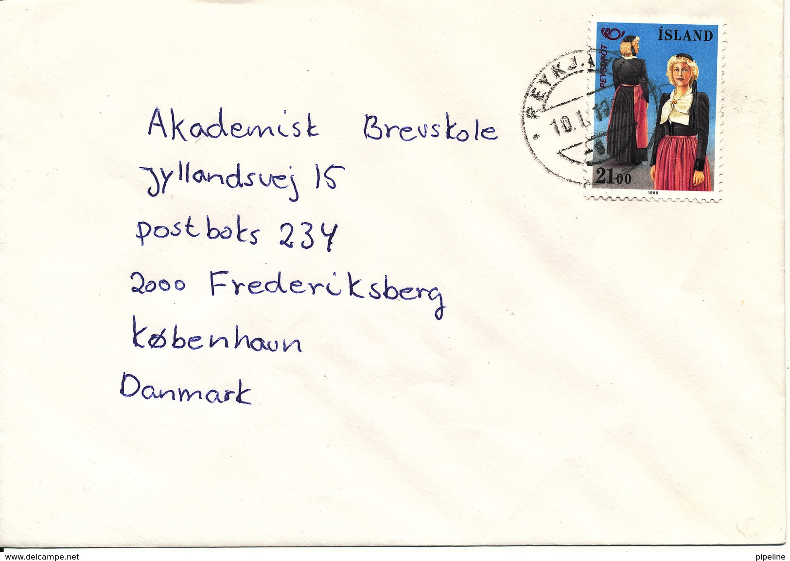 Iceland Cover Reykjavik 10-1-1992 Single Franked Sent To Denmark - Covers & Documents