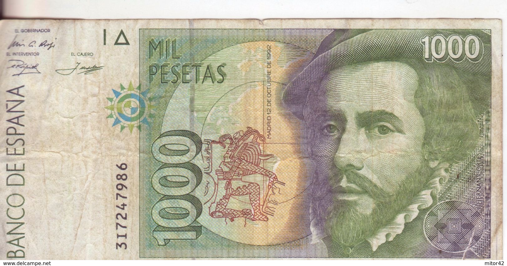 64-Spagna-Cartamoneta-Banconota Circolata-1.000 Pesetas-Stato Di Conservazione:mediocre Con Taglietto Angolo Desto - [ 4] 1975-… : Juan Carlos I
