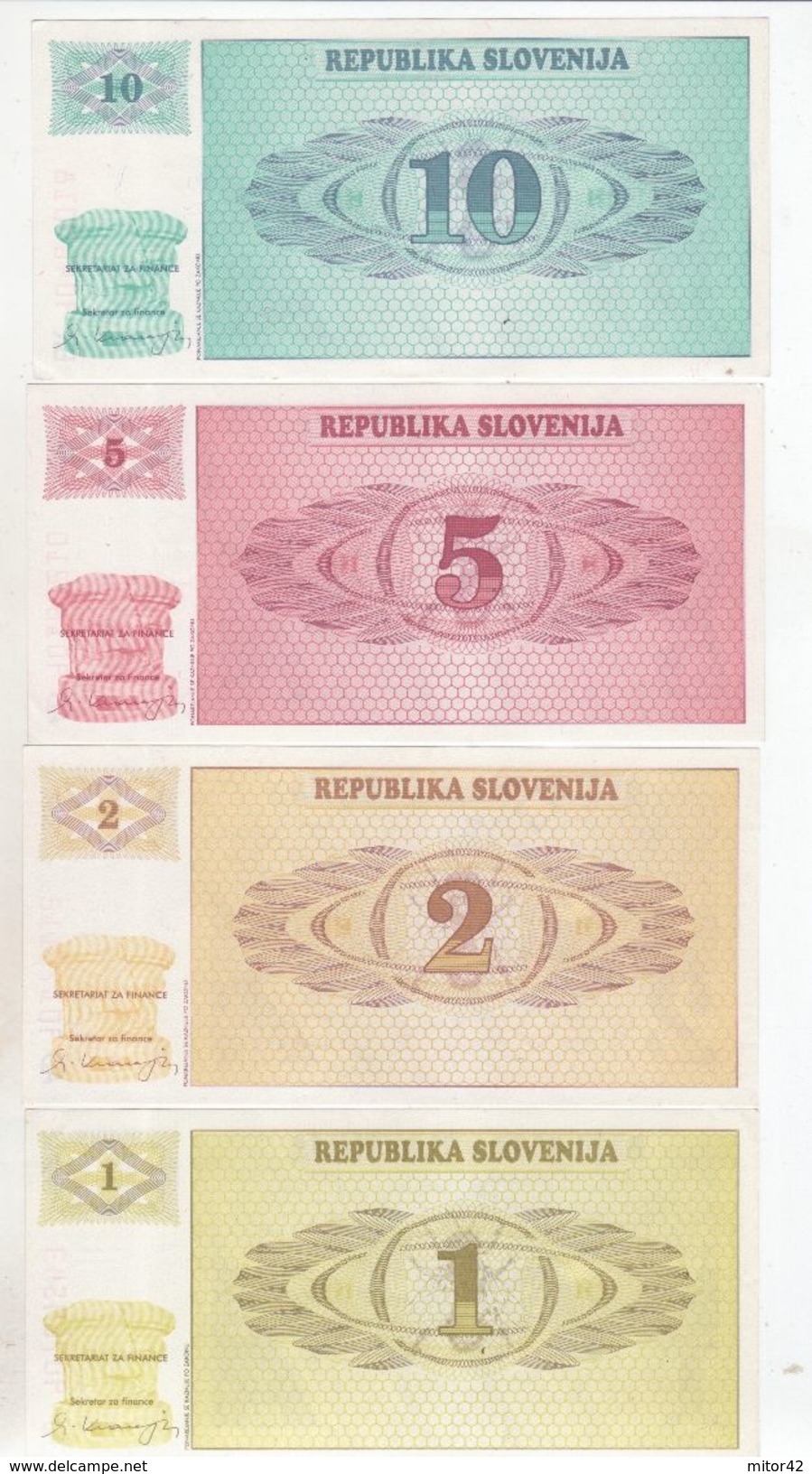 66-Slovenia-Cartamoneta-Banconote F.D.S. 1-2-5-10 Tolariev-Stato Di Conservazione: Ottimo - Slovenia