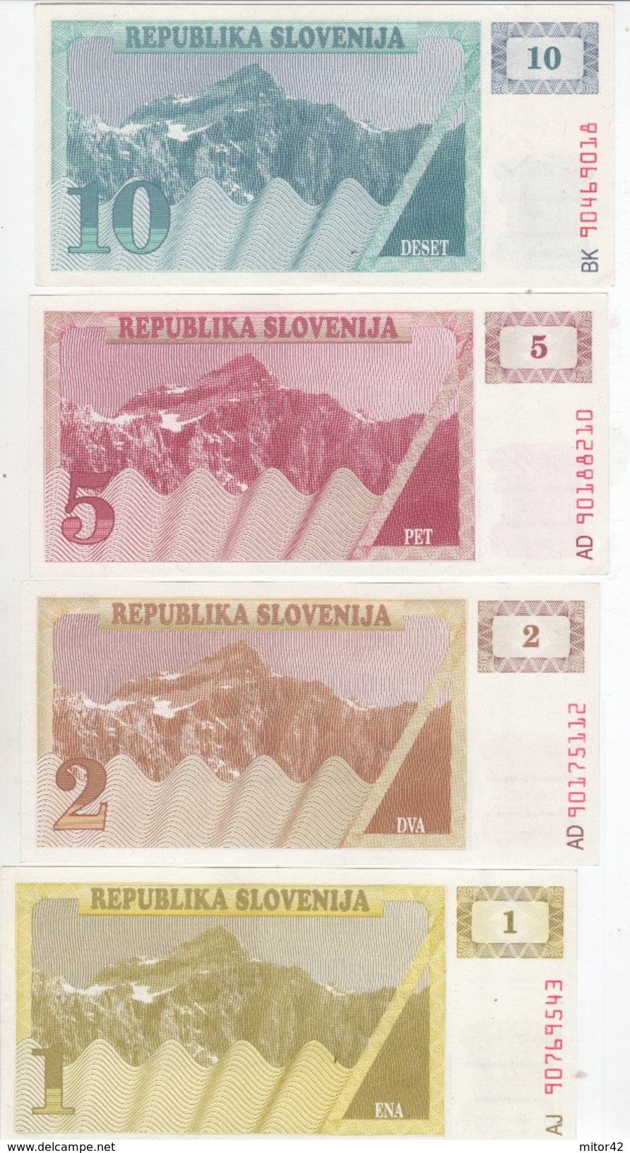 66-Slovenia-Cartamoneta-Banconote F.D.S. 1-2-5-10 Tolariev-Stato Di Conservazione: Ottimo - Slovenia