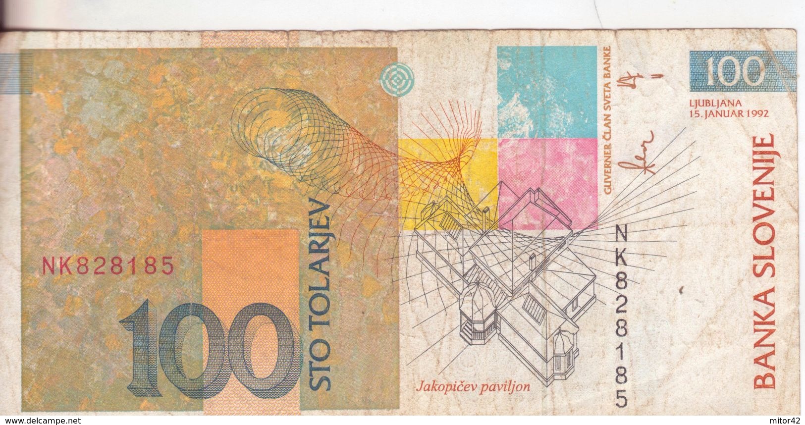 68-Slovenia-Cartamoneta-Banconota Circolata 100 Tolariev-Stato Di Conservazione: Mediocre - Slovenia