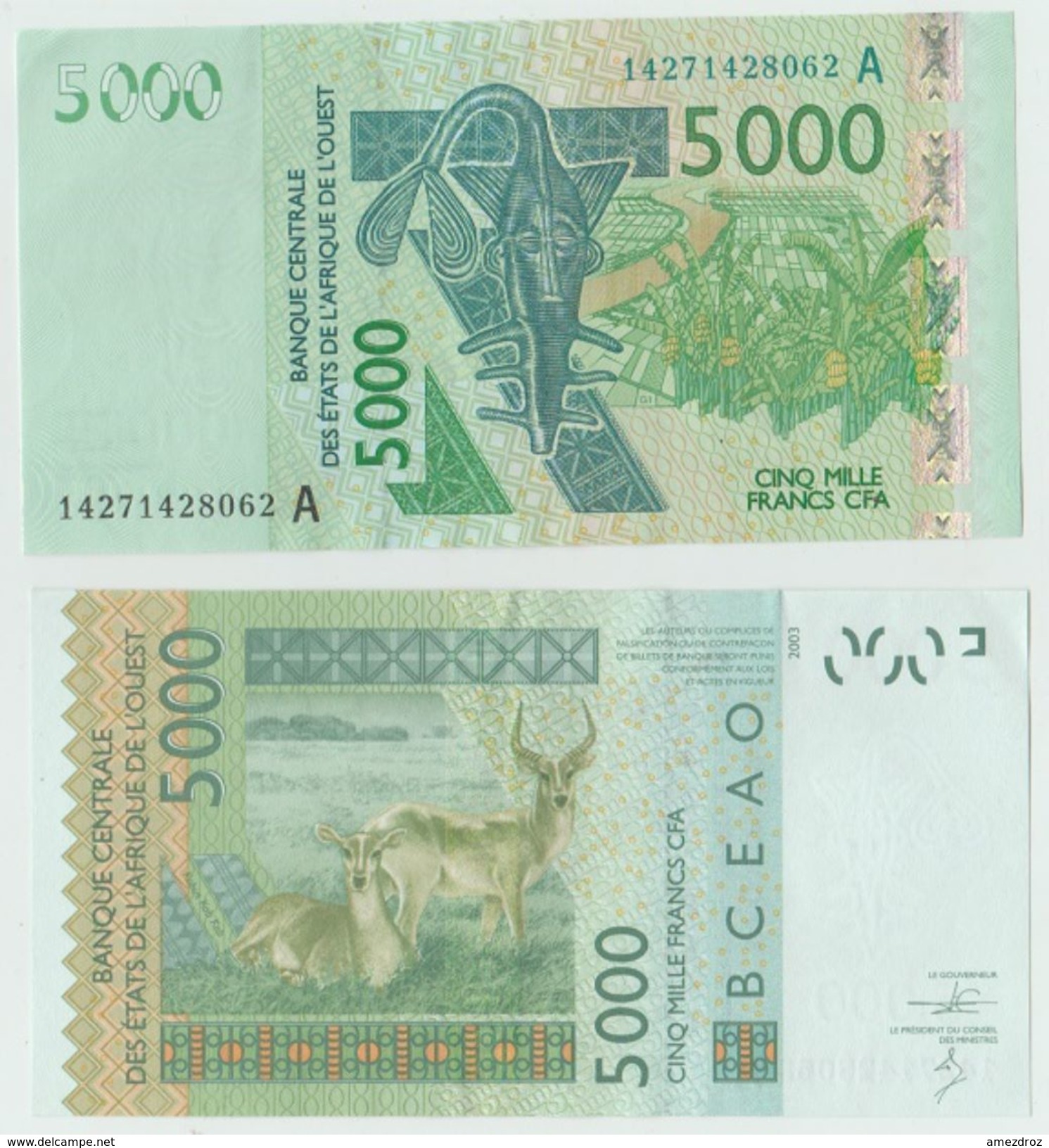 Billet Afrique Occidentale Cote D'Ivoire 5000 Francs Xof Cfa - Costa De Marfil