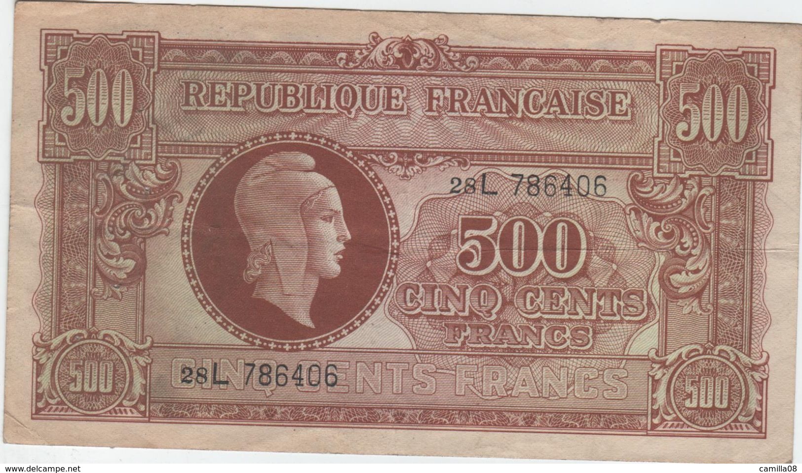 500 FRS MARIANNE  Tresor Central.JUIN 1945. ND.SERIE L.1945.  TTB+ - 1943-1945 Marianne