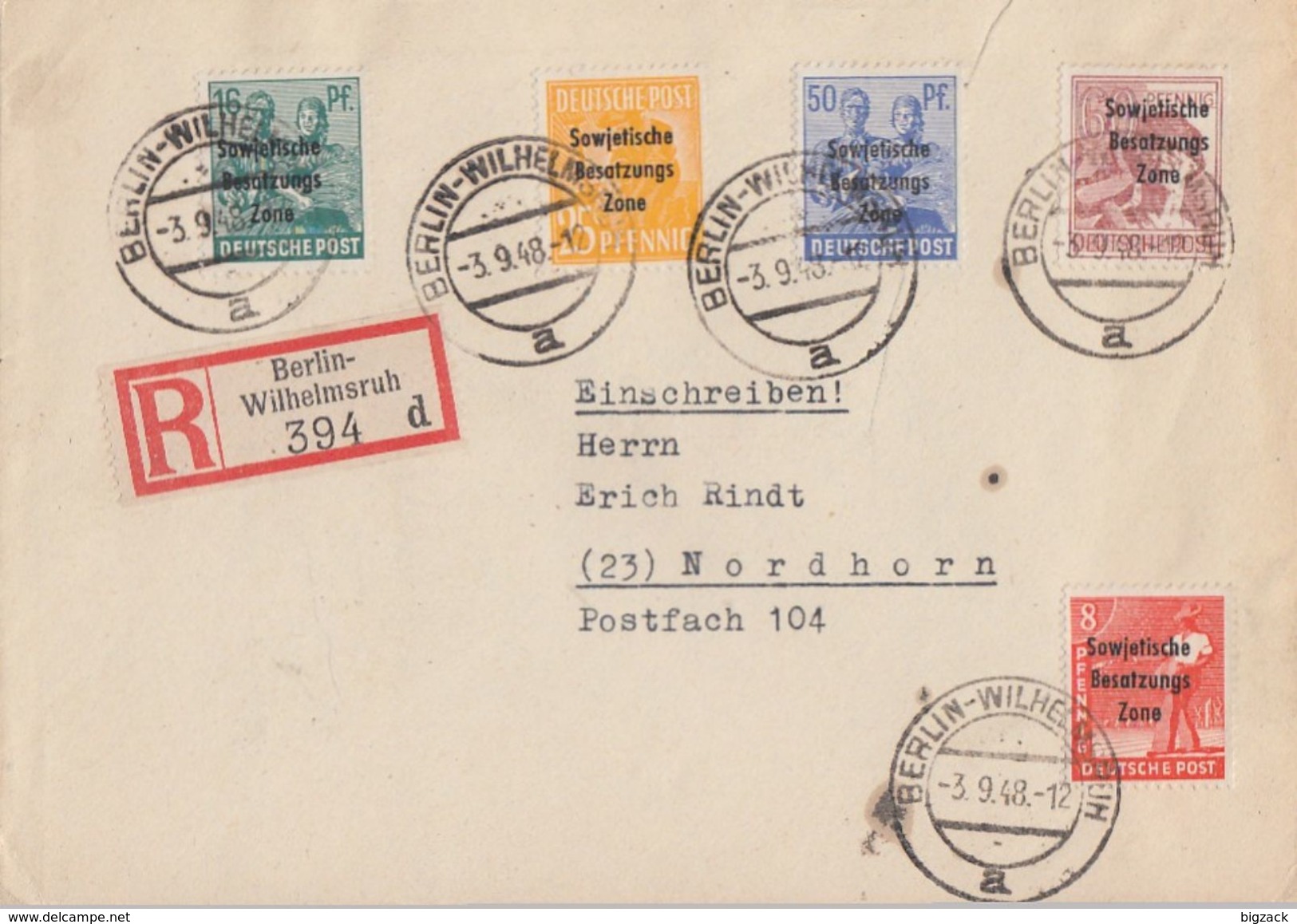 SBZ R-Brief Mif Minr.184,188,191,194,195 Berlin-Wilhelmsruh 3.9.48 - Sonstige & Ohne Zuordnung