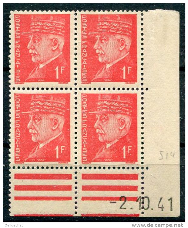 3412  - FRANCE   N°514 **   1Fr Rouge  Pétain  Type  Hourriez   Du   2.10.41    TB - 1940-1949