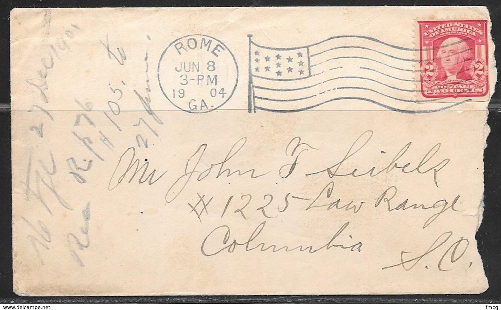 1904 Rome GA (Jun 8) Flag Cancel On 2 Cents Washington Stamp - Brieven En Documenten