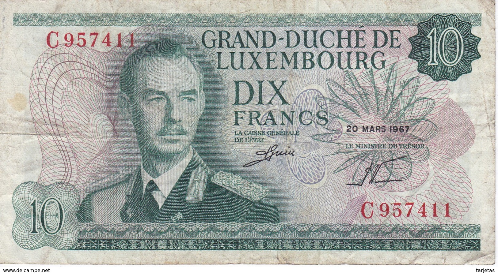 BILLETE DE LUXEMBURGO DE 10 FRANCS DEL  AÑO 1967 SERIE C (BANKNOTE) - Luxembourg