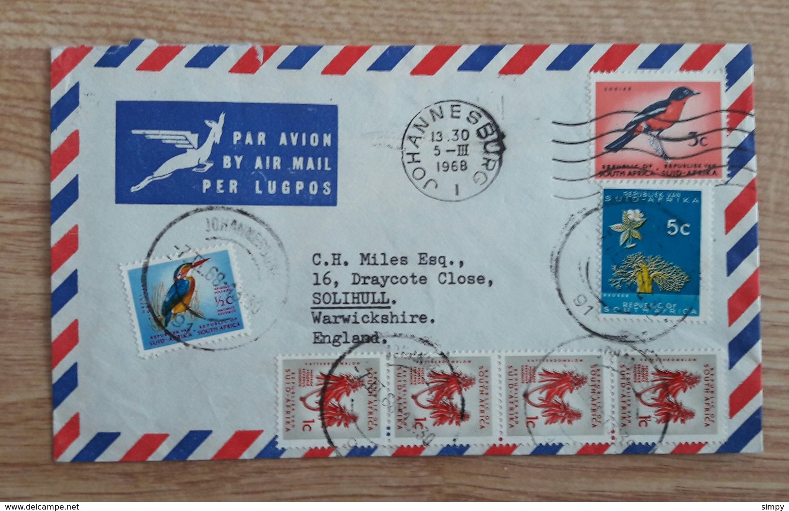 SOUTH AFRICA 1968 Airmail Letter To England - Luchtpost