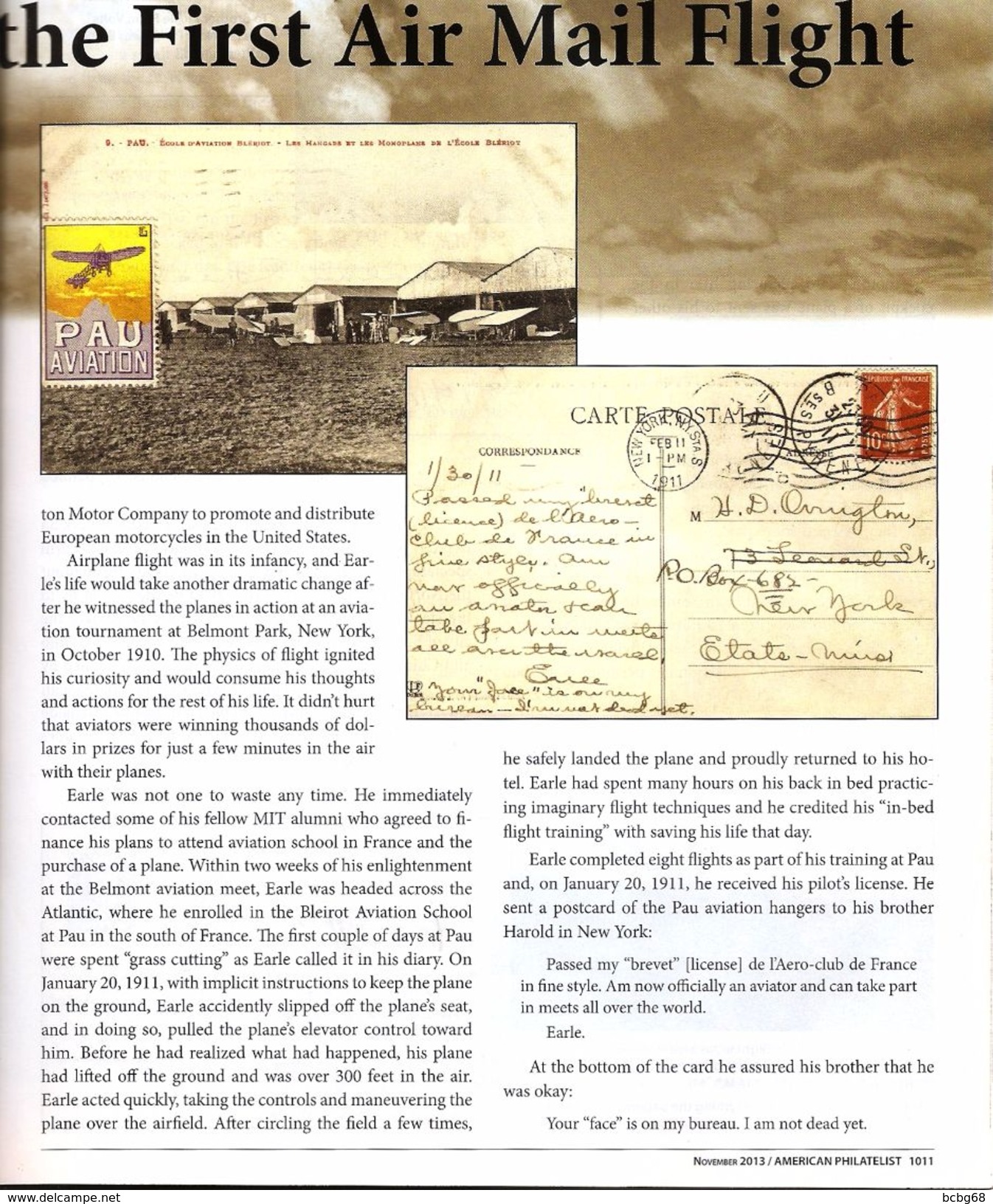 AMERICAN PHILATELIST Nov 2013 First Air Mail Flight, Submarine Mail, Switzerland - English (from 1941)