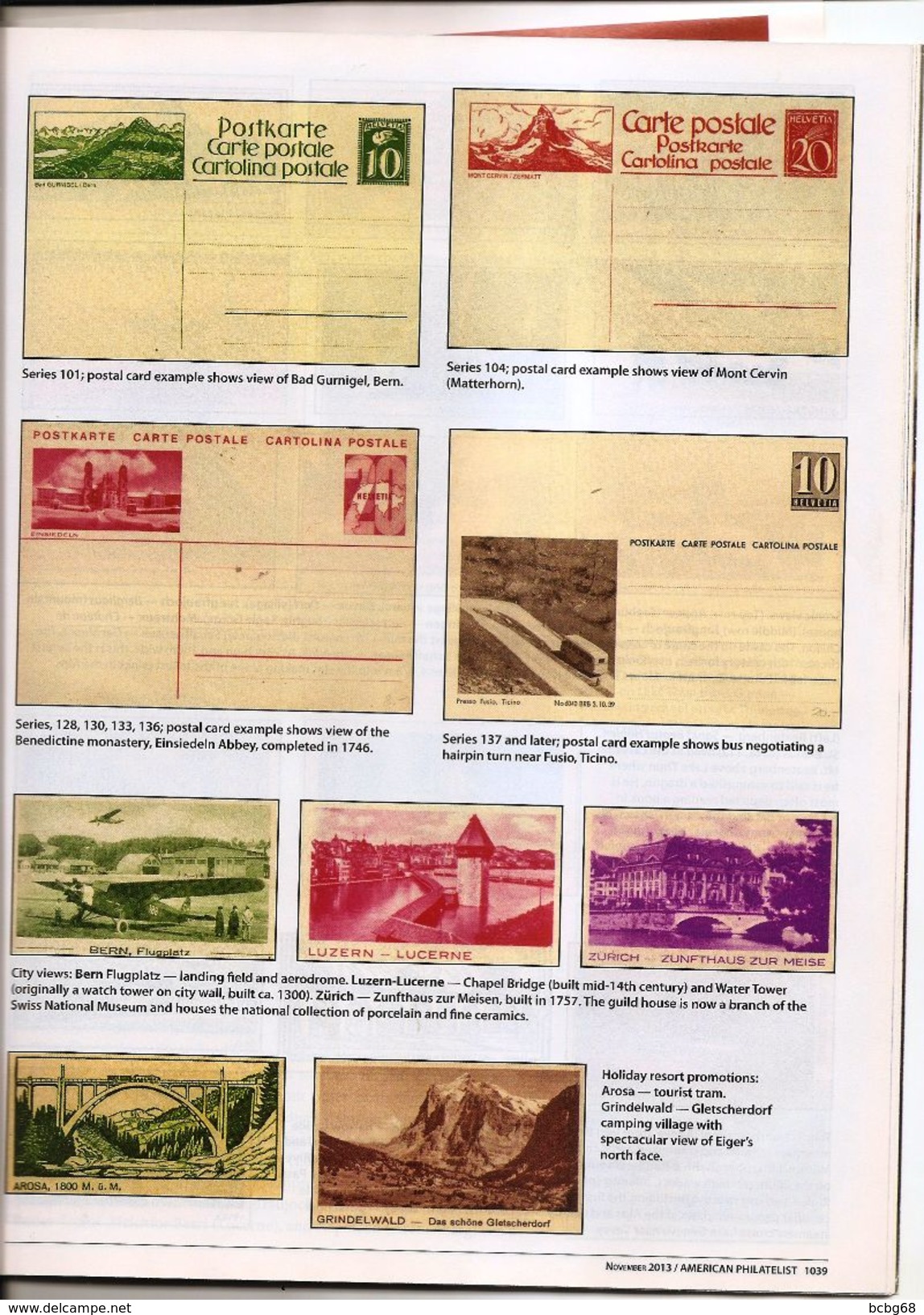 AMERICAN PHILATELIST Nov 2013 First Air Mail Flight, Submarine Mail, Switzerland - English (from 1941)