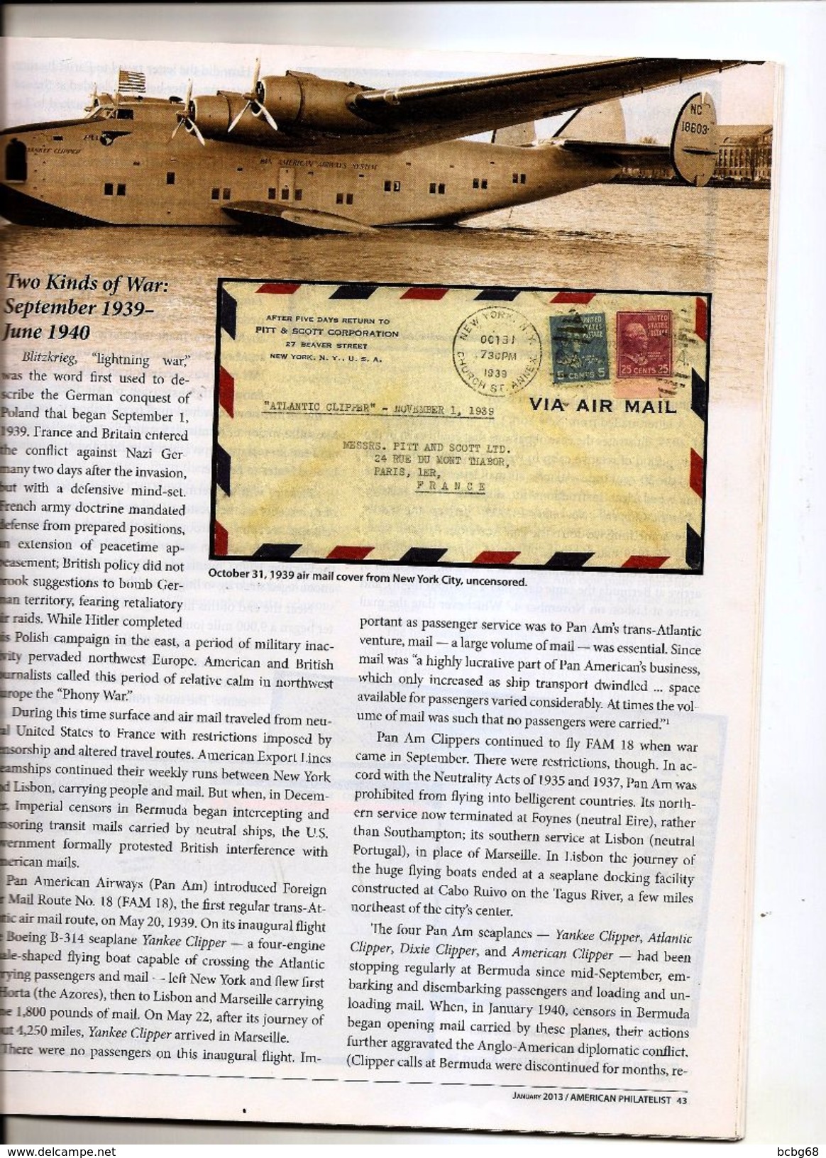 AMERICAN PHILATELIST Jan 2013 US Mail To France In WW2, Wizard Of Oz, Tuvalu - English (from 1941)