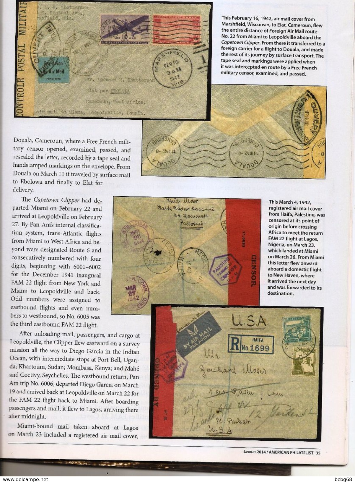 AMERICAN PHILATELIST Magazine Jan 2014 FAM 22 TransAtlantic Air Mail, India-USA Relations