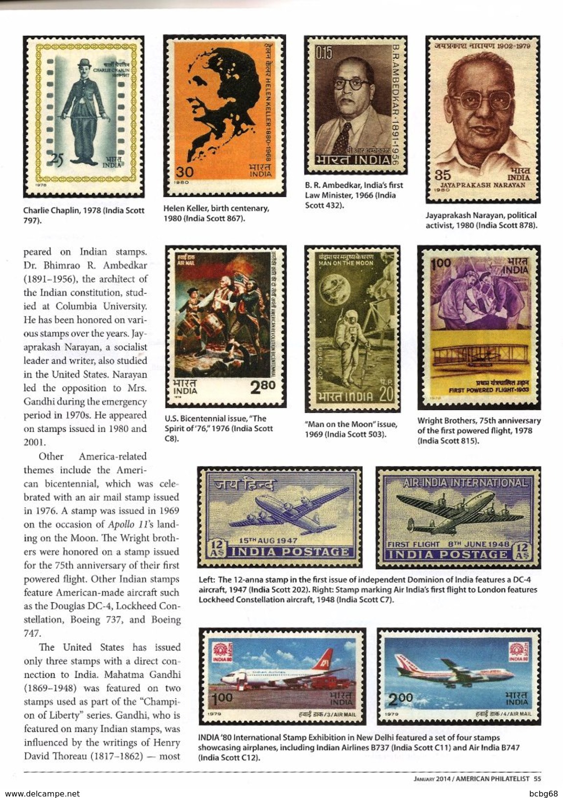 AMERICAN PHILATELIST Magazine Jan 2014 FAM 22 TransAtlantic Air Mail, India-USA Relations