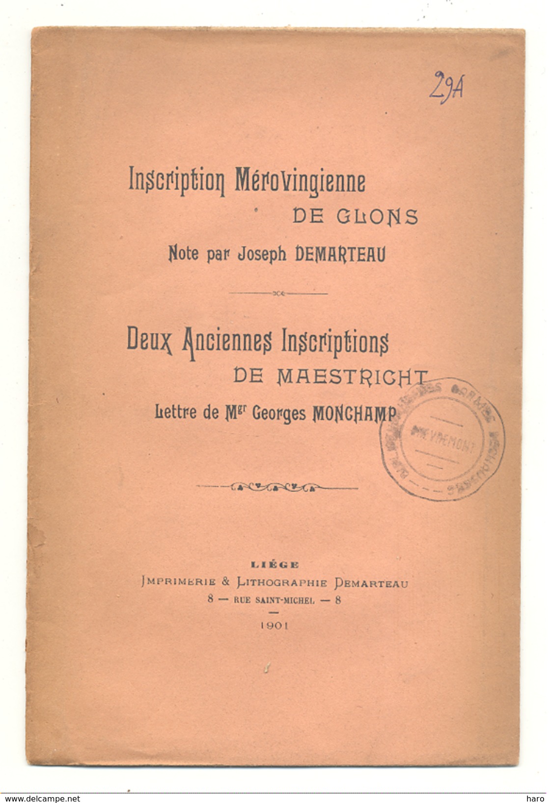 Plaquette De 21 Pages - Inscription Mérovingienne De GLONS Et Inscriptions De MAESTRICHT 1901 (b208) - Belgium