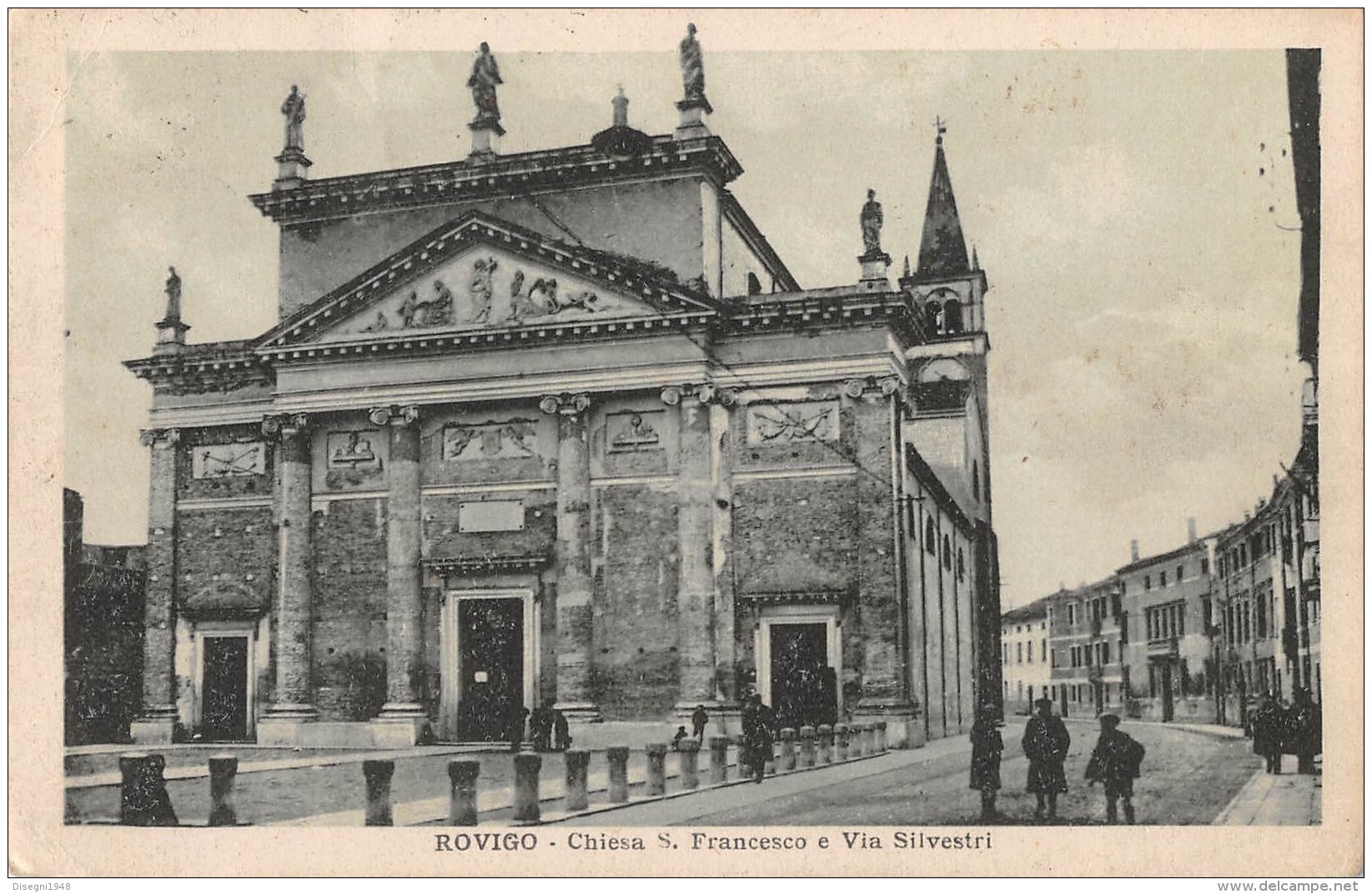 06905 "ROVIGO - CHIESA S. FRANCESCO E VIA SILVESTRI" ANIMATA. CART. ILL. ORIG. SPED.  1928 - Rovigo