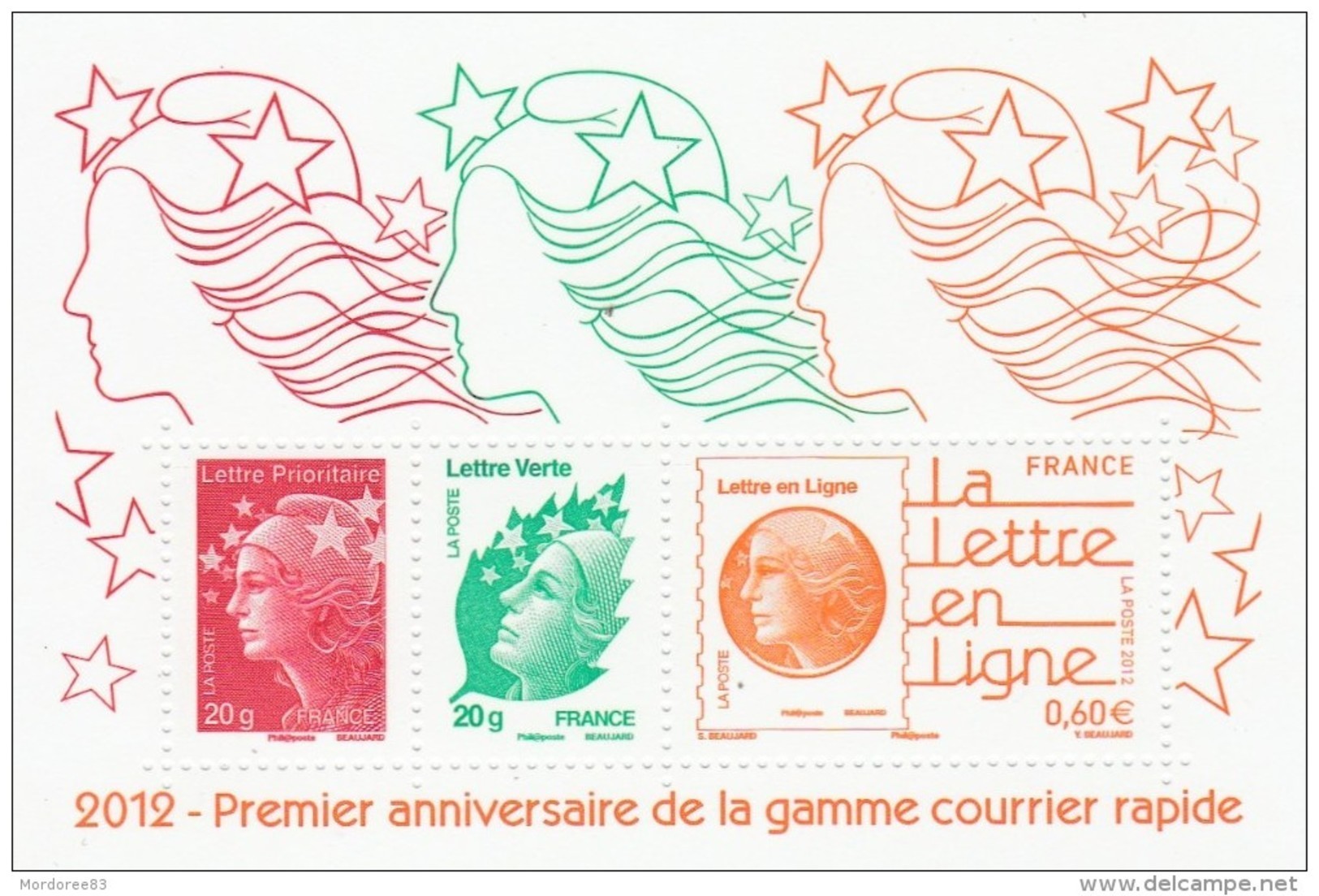 FRANCE 2012 1ER ANNIVERSAIRE DE LA GAMME COURRIER RAPIDE NEUF** LUXE F4687 - F 4687 -                     TDA151 - Neufs