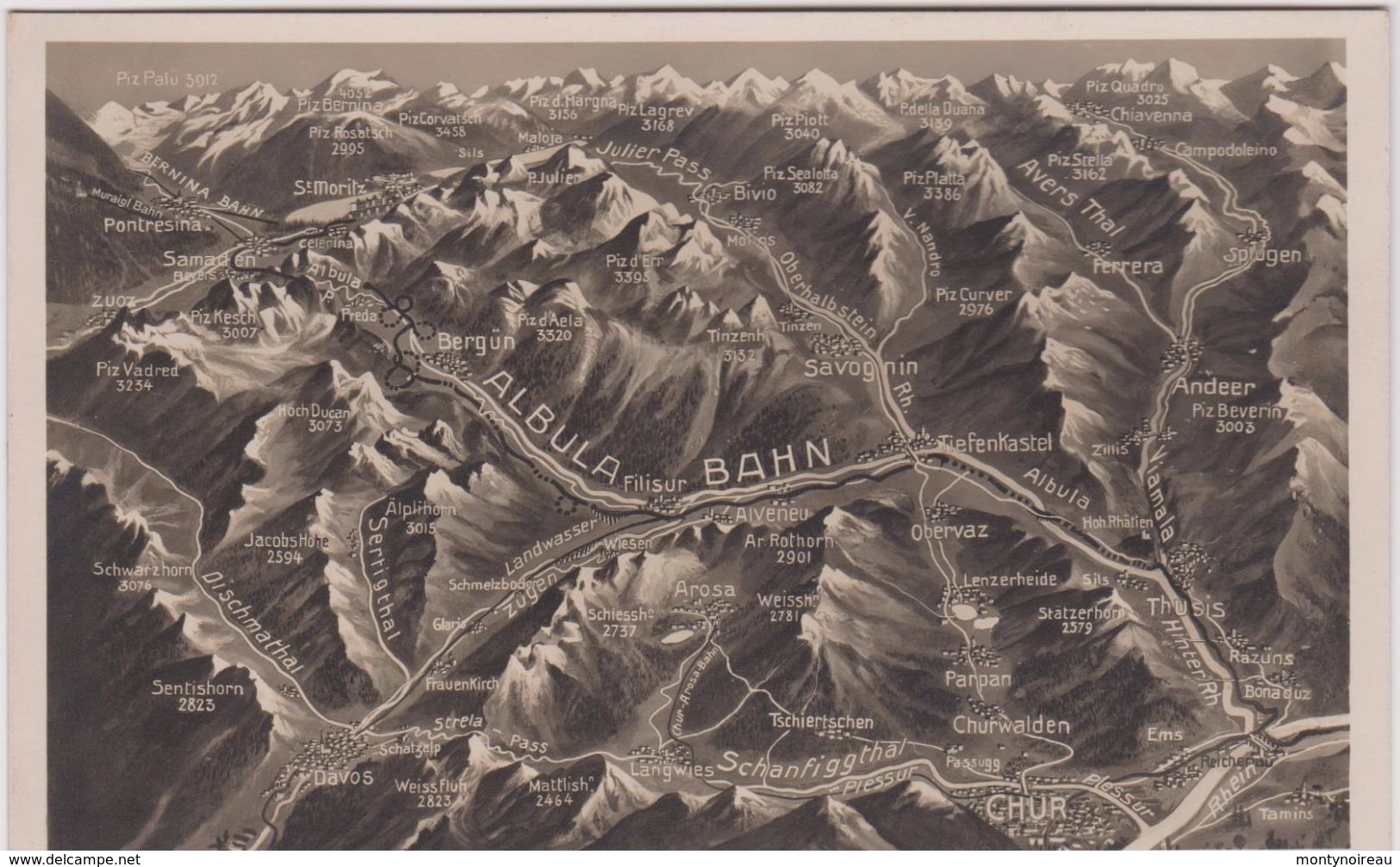 Suisse :  Albula  Bahn  , Carte , Chur , Andeer, Bergun,......imp. A Zurich - Andeer