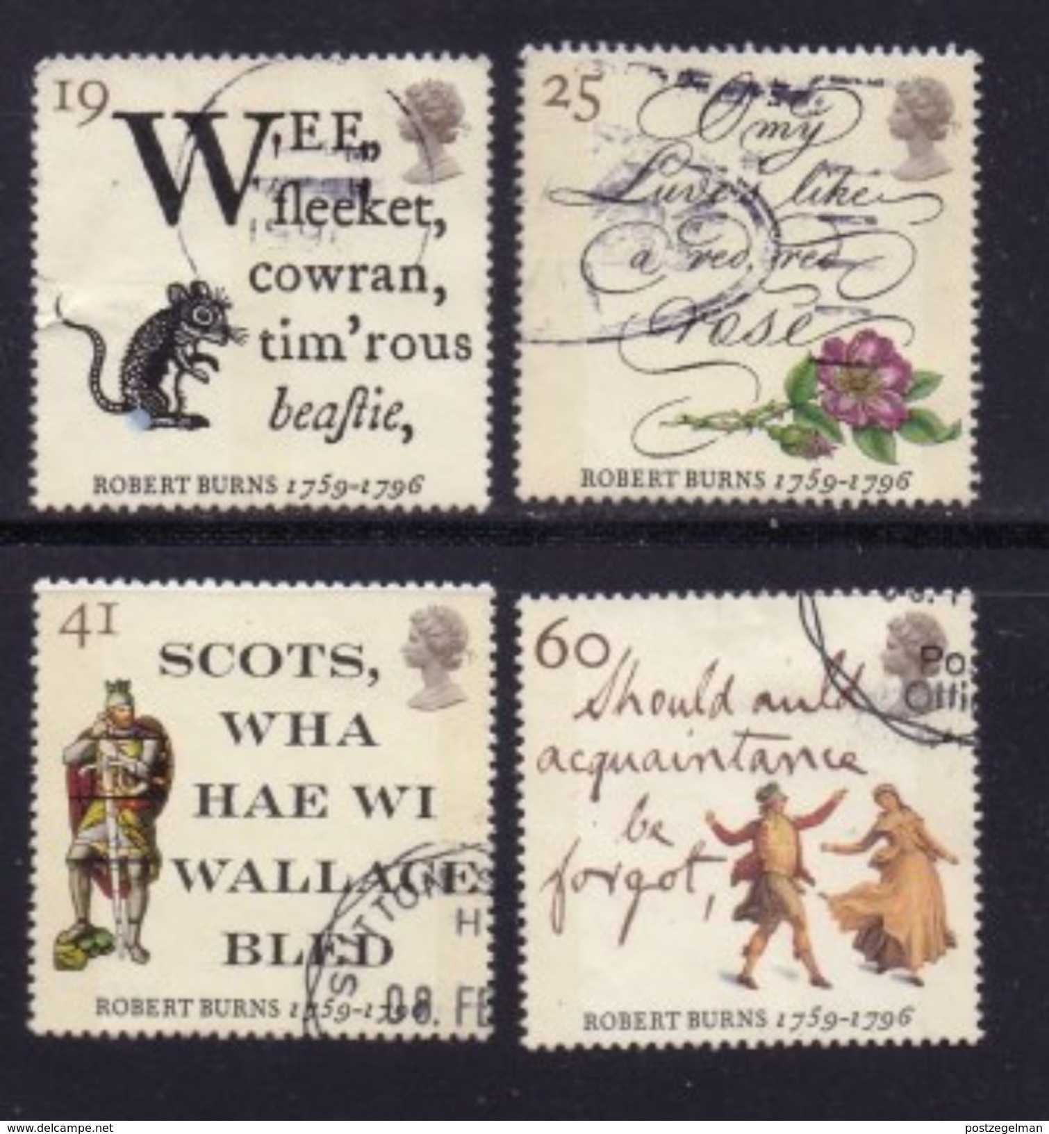 UK, 1996, Cancelled Stamp(s) , Robert Burns,  1601-1604  #14593 - Used Stamps