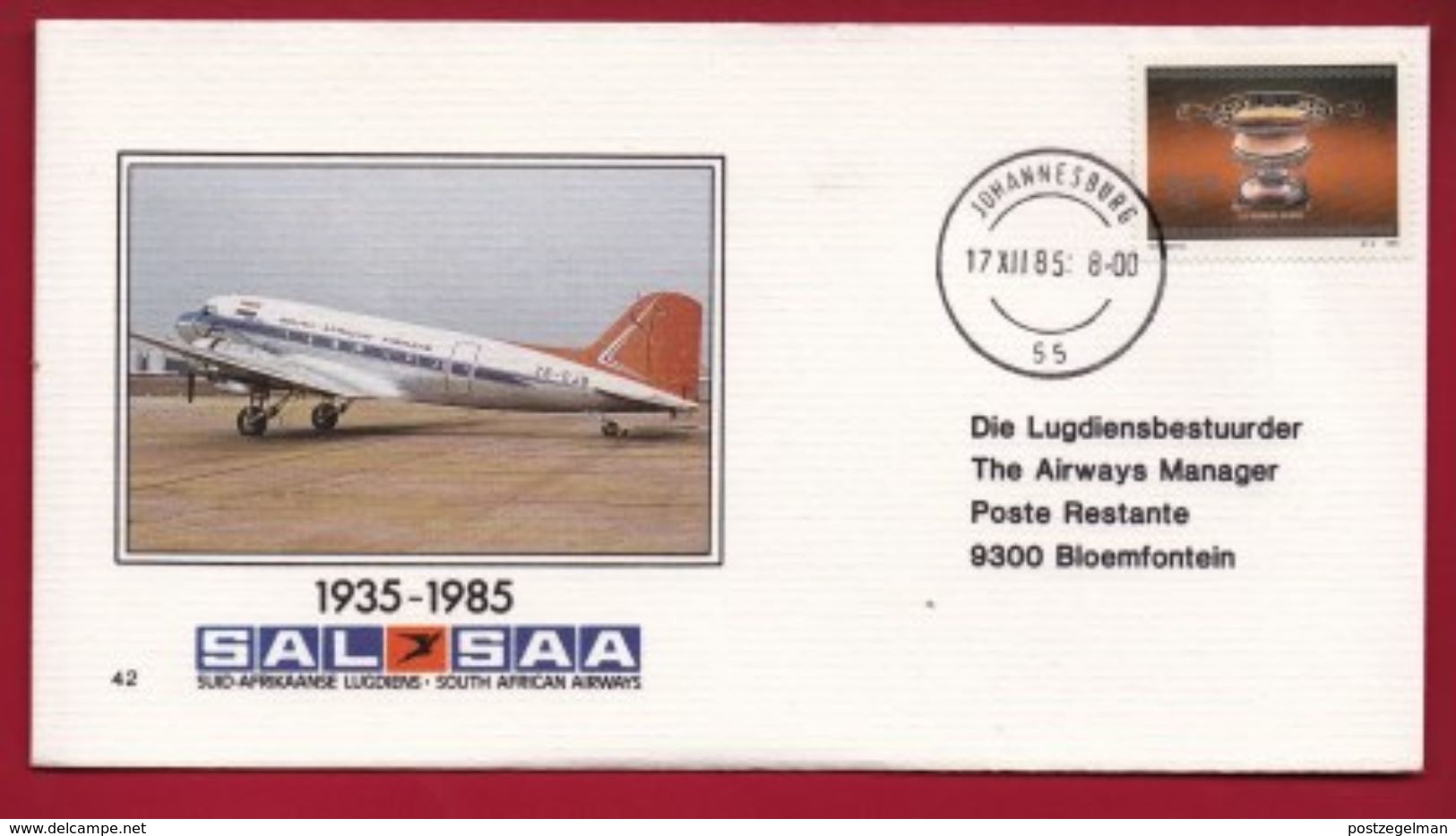 South Africa 1980 Airway Cover 42 DC3 50 Years - Airplanes