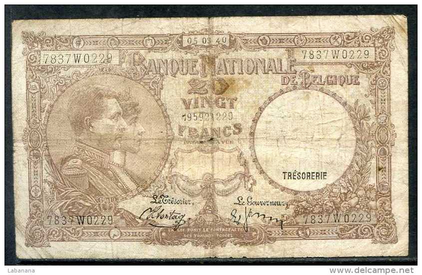 329-Belgique Billet De 20 Francs 1940 7837W0229 - 20 Francs