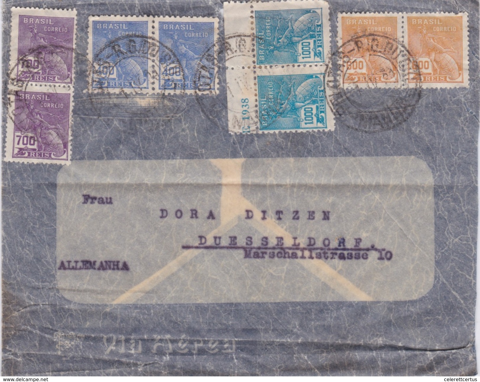 Brazil-1934 Postage Paid 5400 Reis On Peiotas Early Airmail Cover To Germany - Covers & Documents