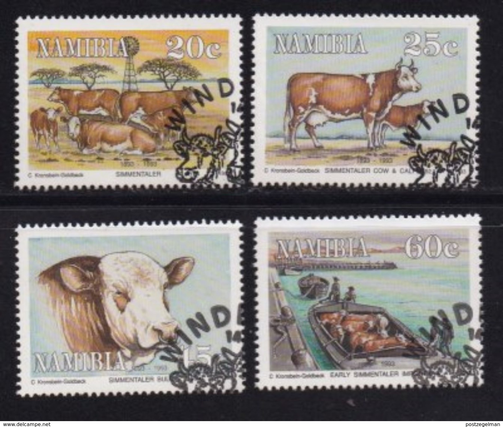 NAMIBIA 1993 CTO Stamp(s) Simmenthaler Cows 739-742 #7182 - Farm