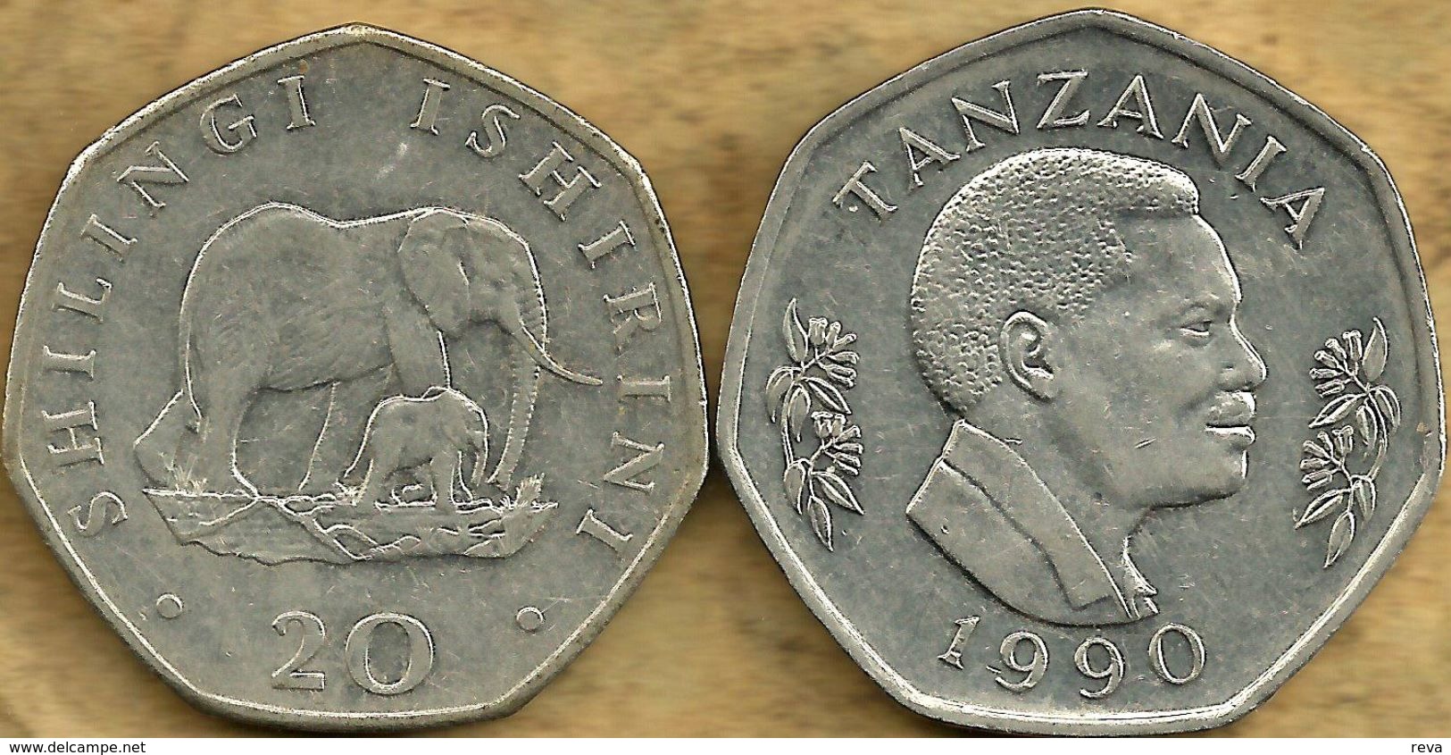 TANZANIA 20 SHILLINGI ELEPHANT ANIMAL FRONT MAN HEAD BACK 1990 KM23 VF READ DESCRIPTION CAREFULLY!!! - Tanzanía