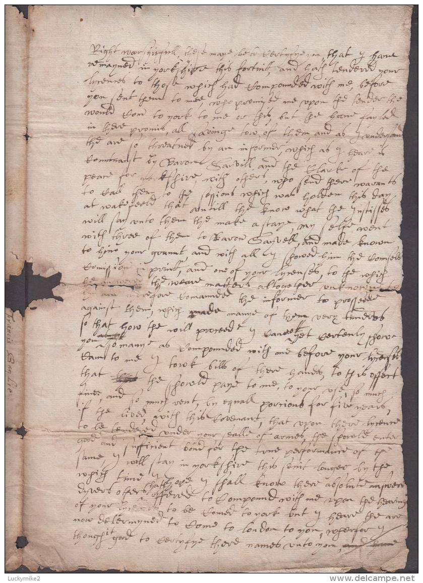 1602 letter "To the right worshipful Sir Edward Crobye, knight, this be delivered" from "Francis Bayllye". ref 0361