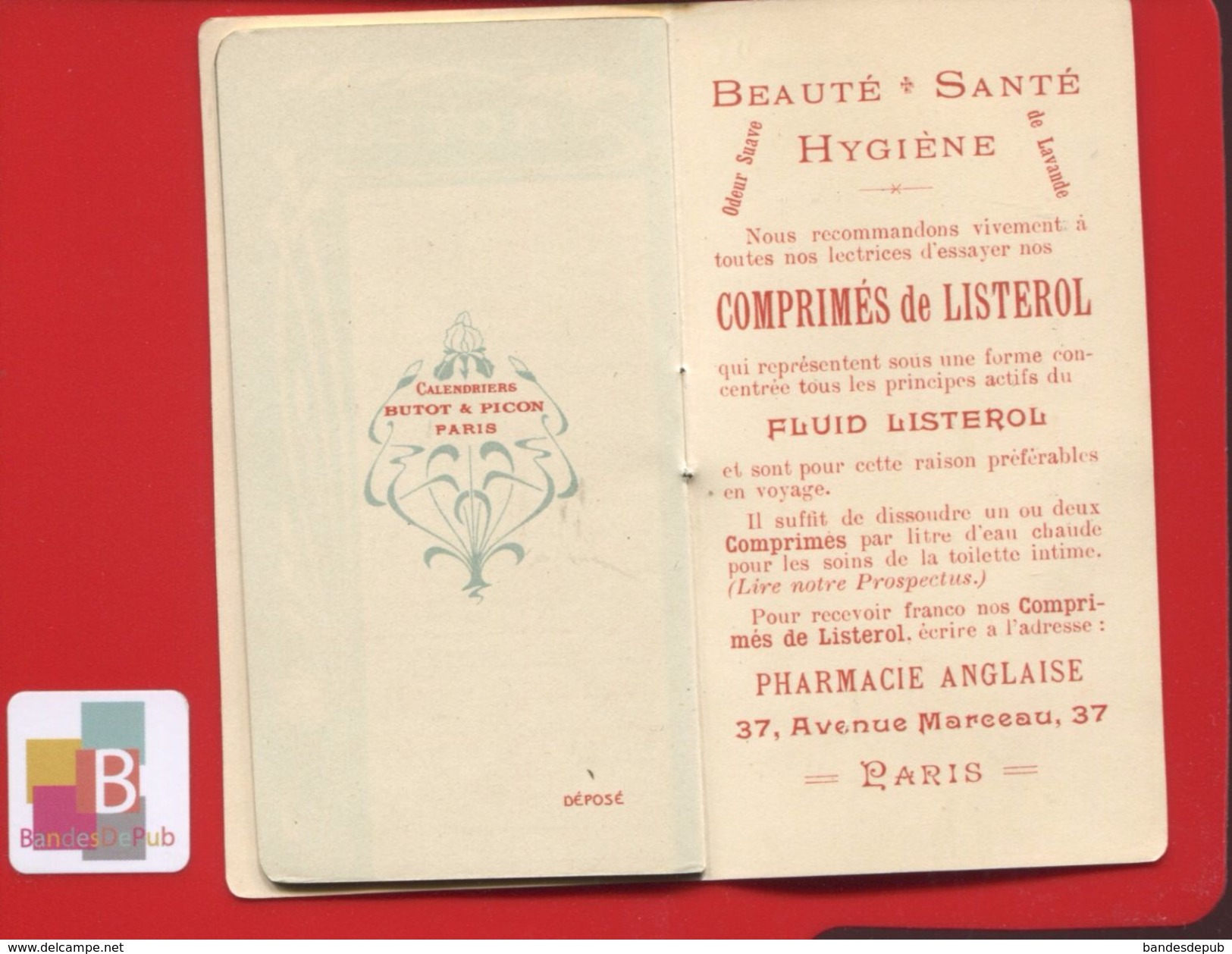 STYLE ART NOUVEAU 1904 CALENDRIER ALMANACH PETIT FORMAT PHARMACIE LOGEAIS PARIS AV MARCEAU BUTOT PICON - Formato Piccolo : 1901-20