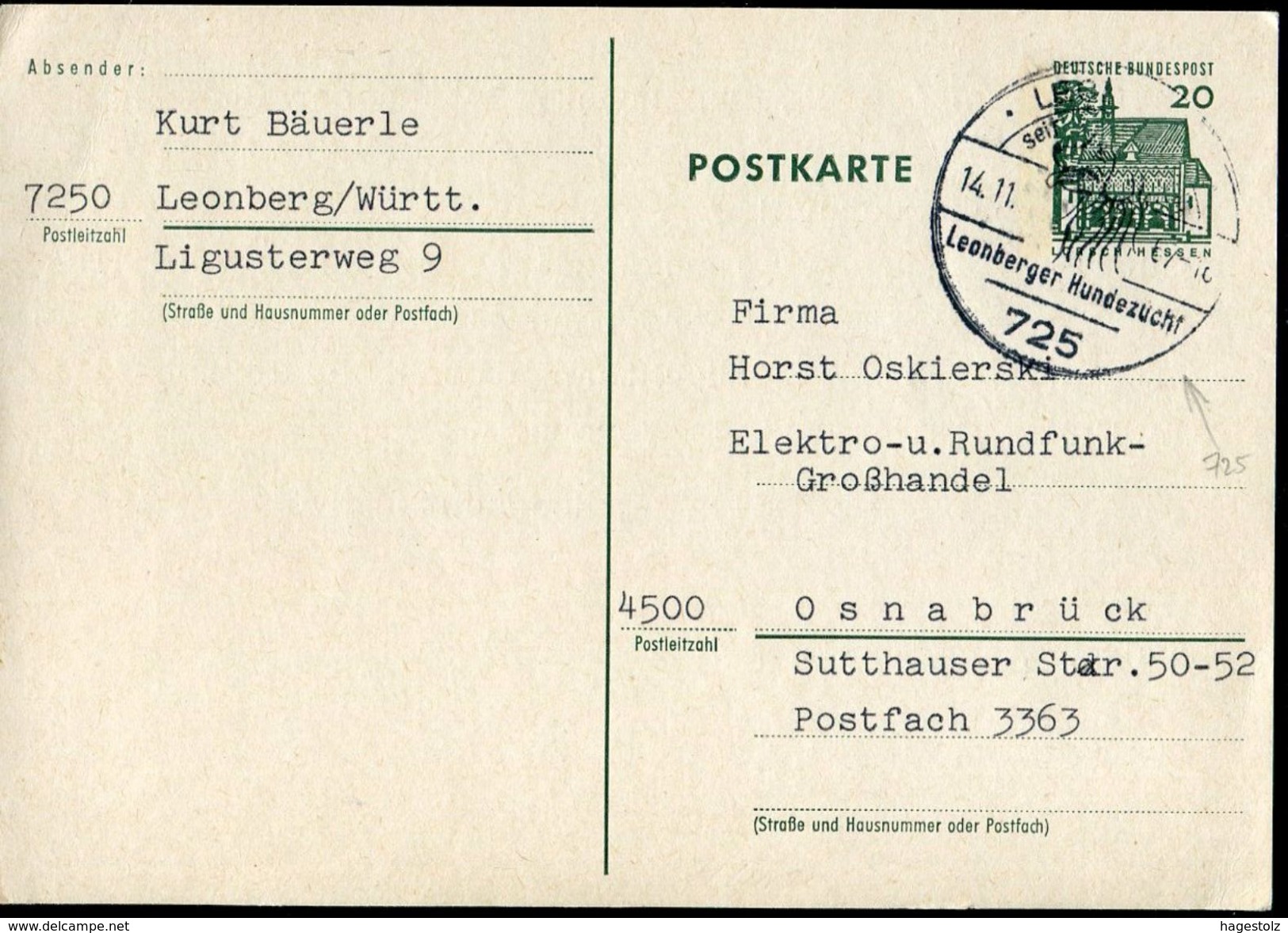 DOG Hund Chien 1967 Deutschland Germany Bund BRD Stationery Card LEONBERG Hundezucht 725 Werbestempel Slogan Cancel - Cani