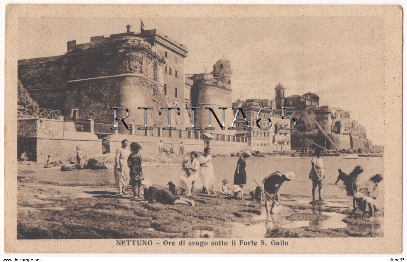 RM82 !!! NETTUNO SPIAGGIA SOTTO IL FORTE S. GALLO 1928 F.P. !!! - Altri & Non Classificati