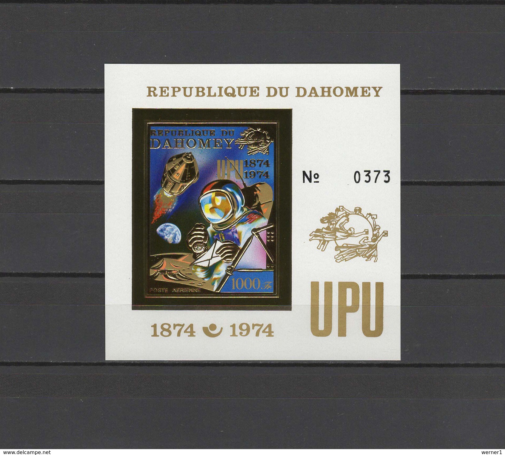 Dahomey 1974 UPU Centenary, Space Gold S/s Imperf. White MNH -scarce- - Africa