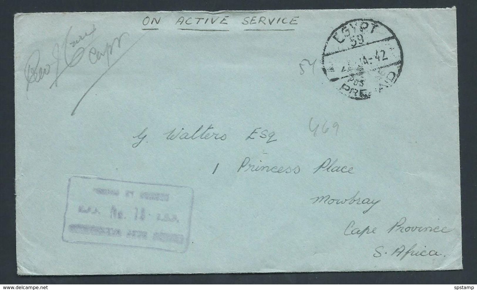 Egypt 1942 WWII Active Service Mail To South Africa - Covers & Documents