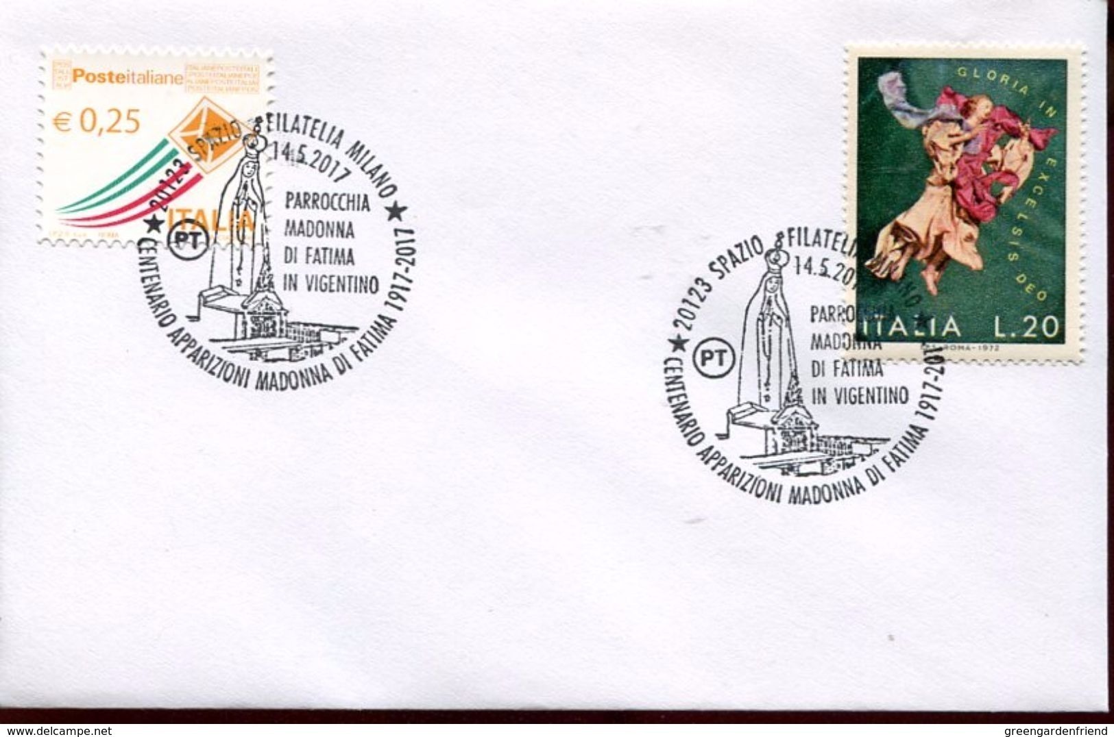 22538 Italia,special Postmark 2017 Milano,centenary Apparitions Madonna Of Fatima - Cristianismo