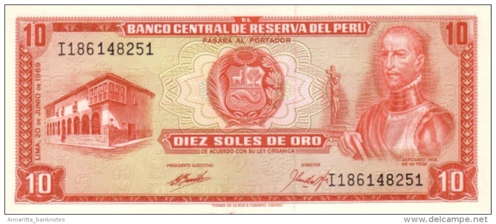 PERU 10 SOLES DE ORO 1969 P-100a UNC [PE100a] - Peru